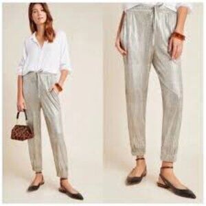 Anthropologie Bishop & Young Shimmer Silver Metallic Jogger Pants Women's M